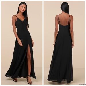 NWOT Lulus Marbled Beauty Black Tie Front Maxi Dress L $89 Large